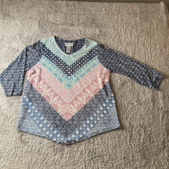 "Alfred Dunnar Tops - Alfred Dunnar Women's Long Sleeve Multicolored Pullover Blouse Size M